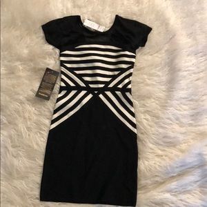 Bebe Mitre Stripe Detail dress black and white